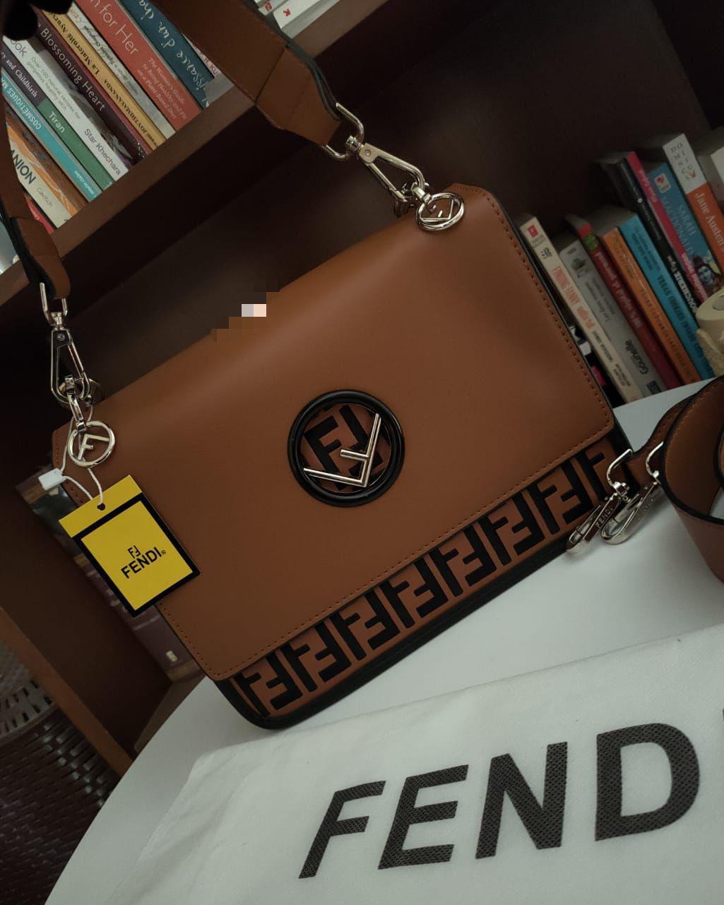 Fendi Kan I F Logo Brown Sling Bag (With Box)