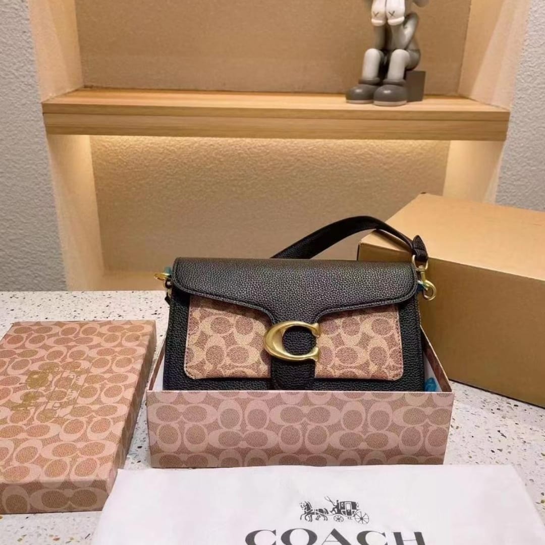 Coach Plaque Apricot Black Shoulder Bag