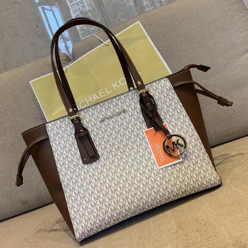 Michael Kors White Brown Voyager Tote Bag