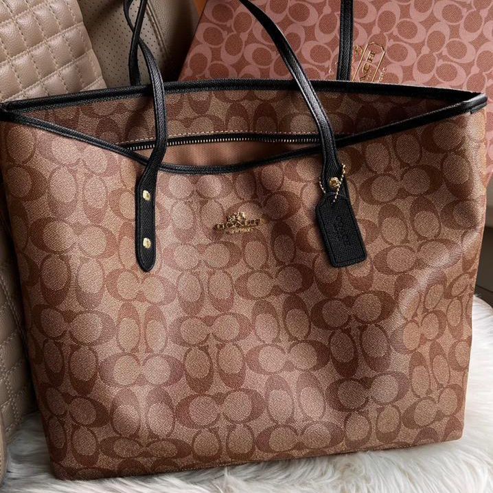 Coach Apricot Black City Tote Bag (With Box)