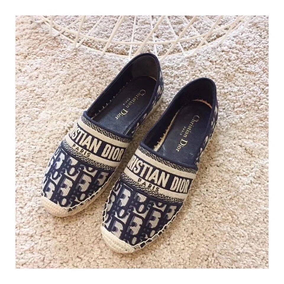 Dior Granville Espadrille Black Letter Flat Shoe