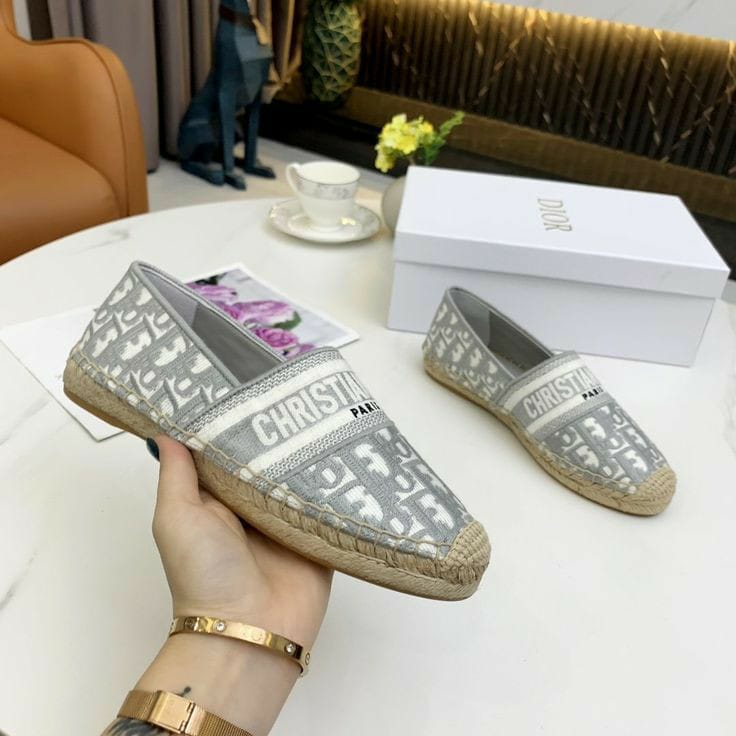 Dior Granville Espadrille Grey Letter Flat Shoe