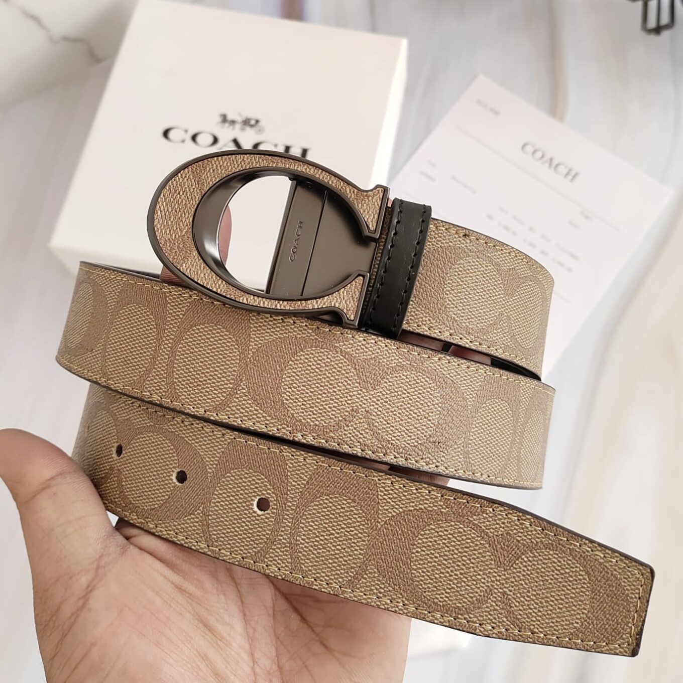 Coach Apricot Black Reversible Belt