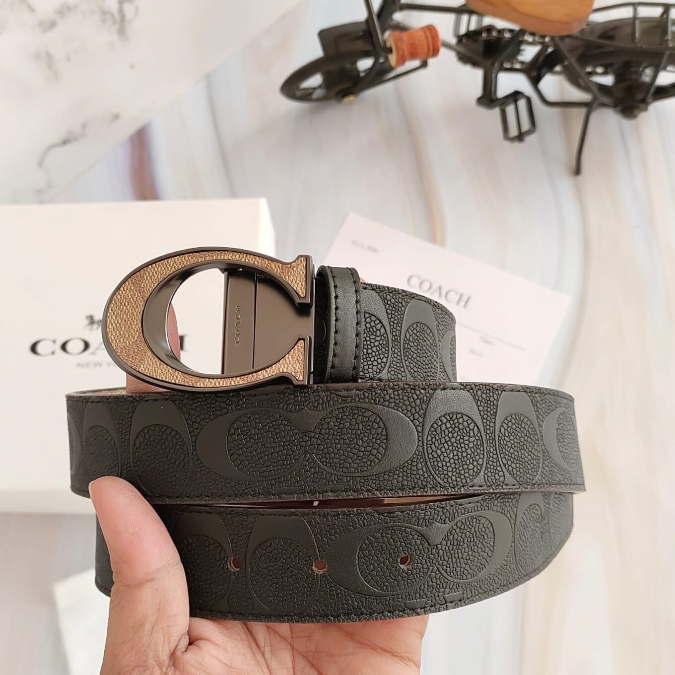 Coach Apricot Black Reversible Belt