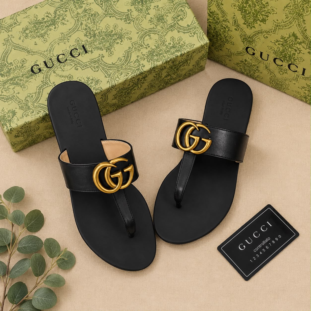 Gucci Black GG Thong Slide