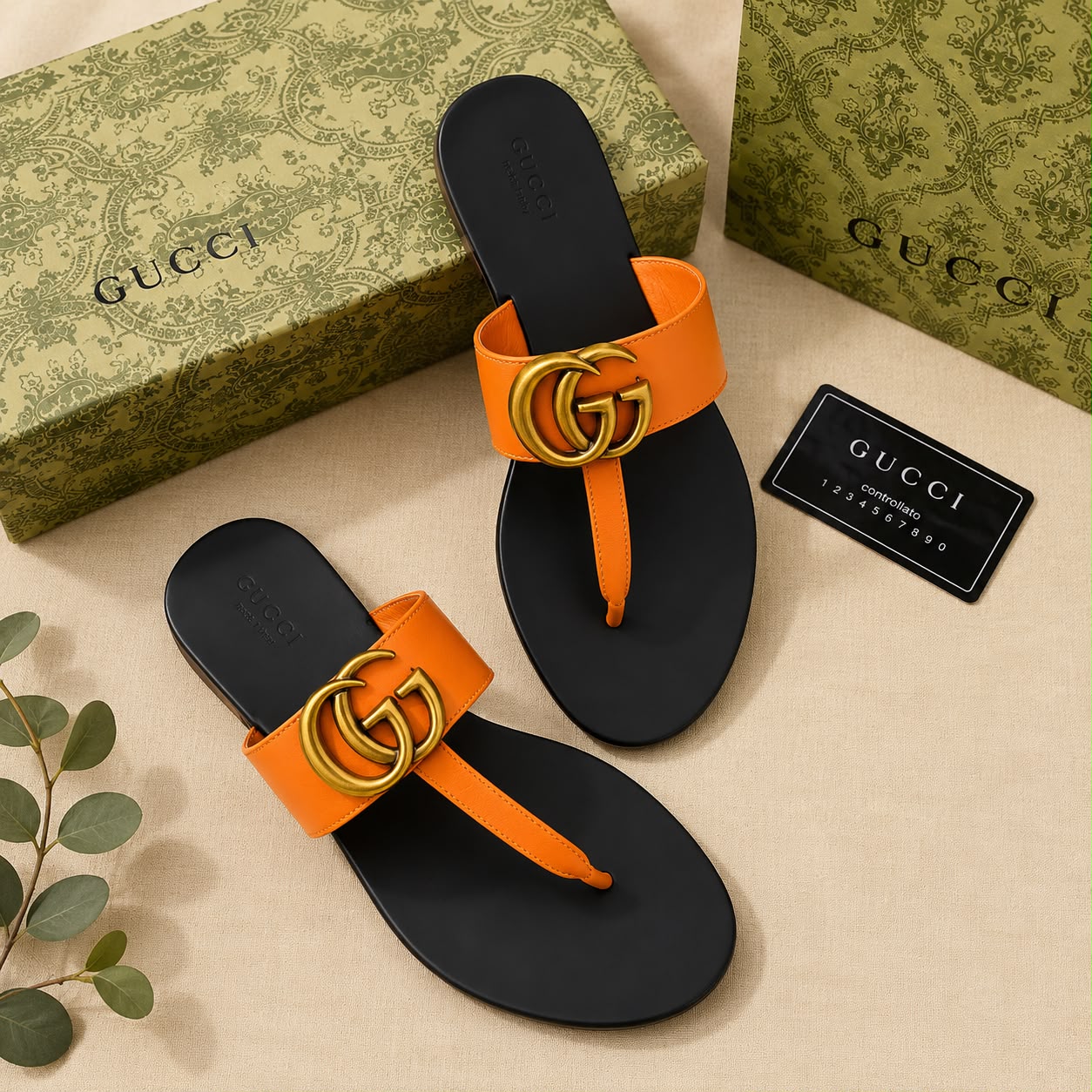 Gucci Tan GG Thong Slide
