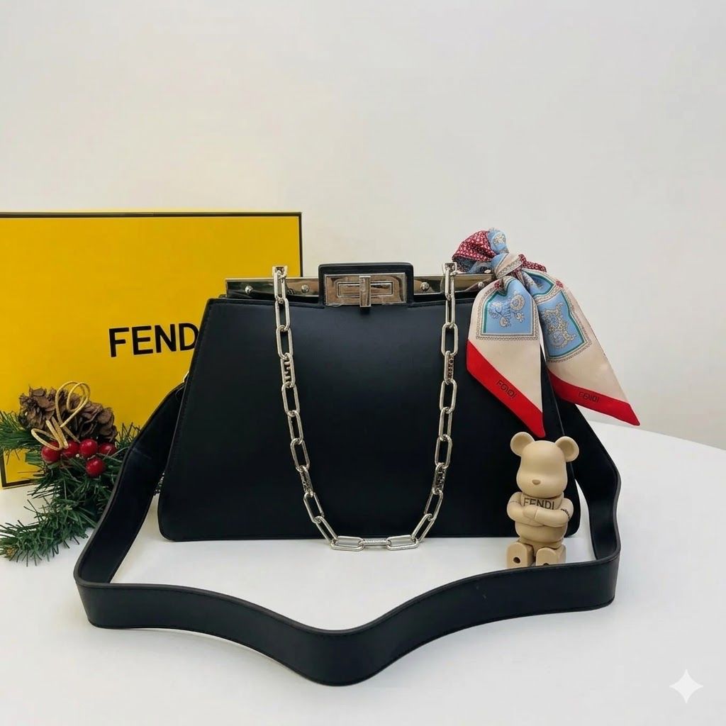 Fendi Pekaboo Cut Black Shoulder Bag (With Box)