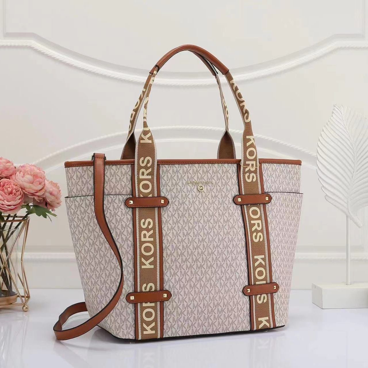 Michael Kors Maeve Beige Brown Tote Bag