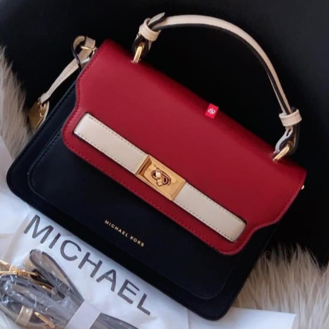 MICHAEL KORS TITIANA BLACK RED SLING BAG