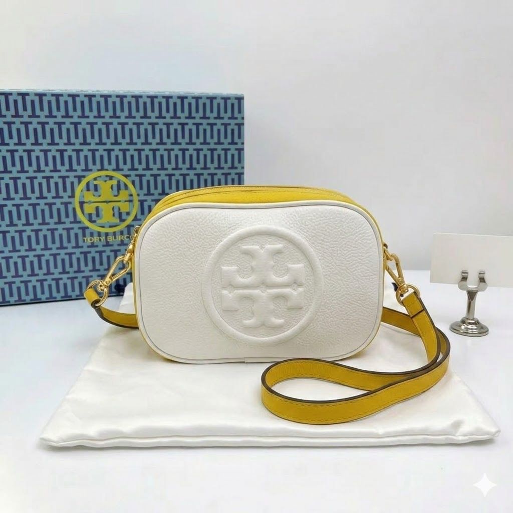 Tory Burch Perry Bombe White yellow Color Camera Bag (With Box)