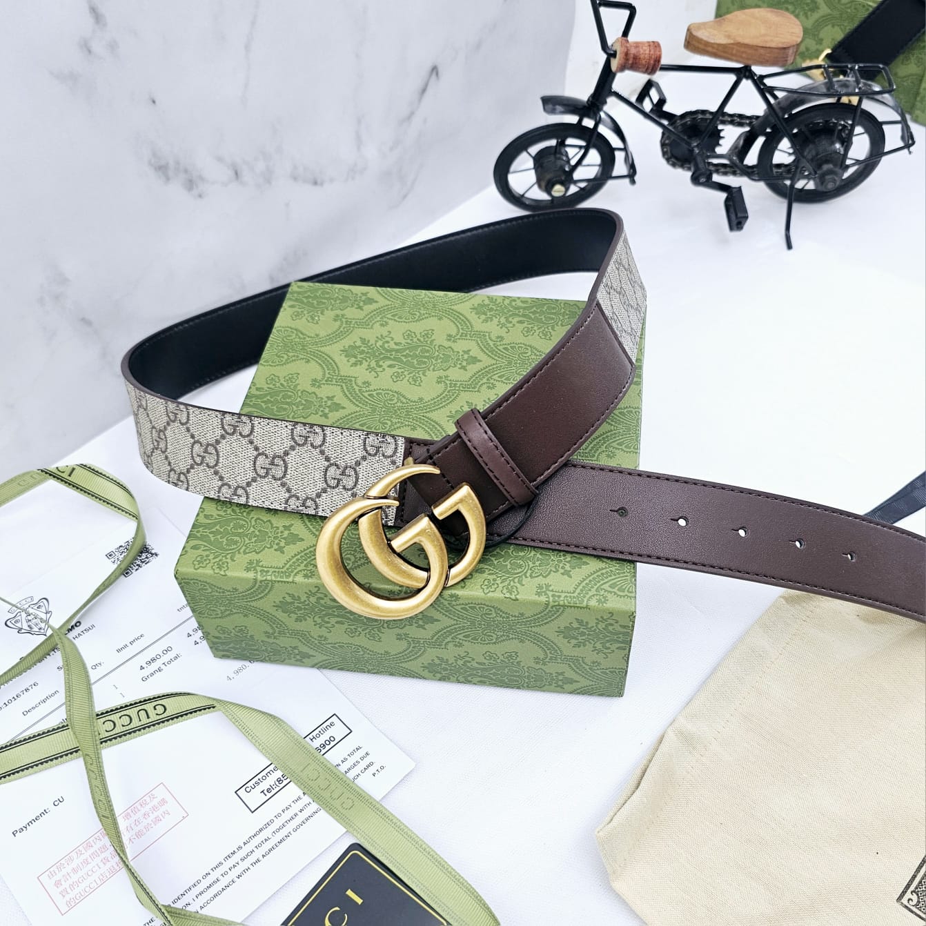 Gucci GG coffee Strech Men's Belt
