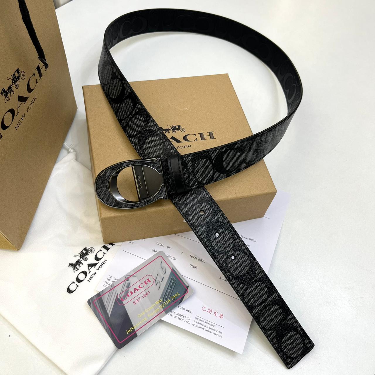 Coach Black Embossed Reversible Unisex Belt