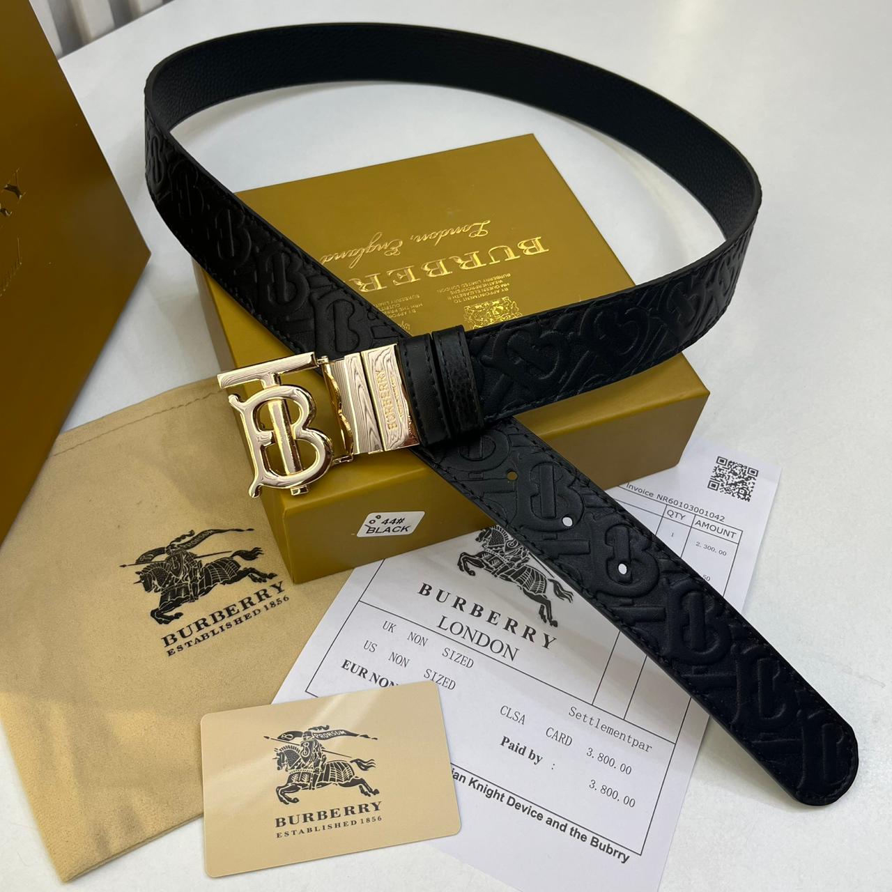 Burberry TB Embossed Gold Reversible Belt for Men