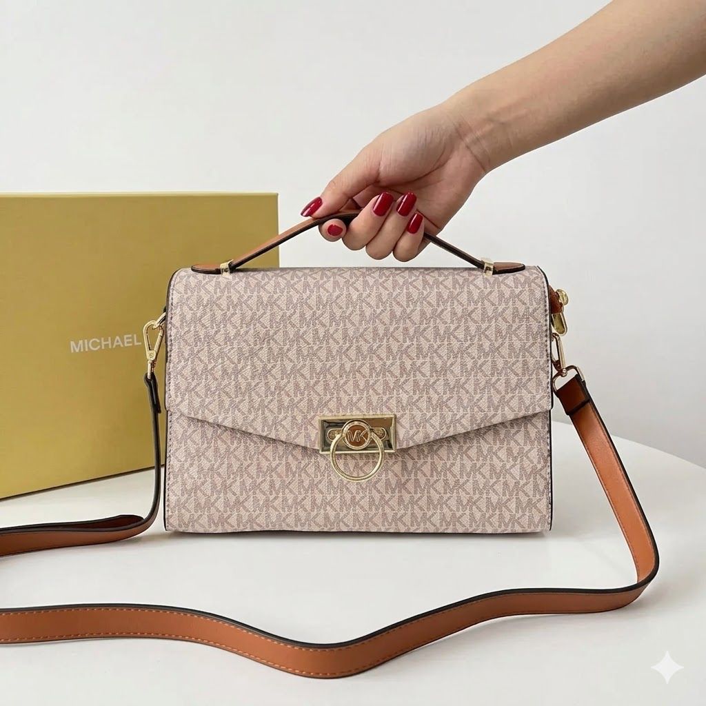 Michael Kors Beige Hendrix Signature Shoulder Bag