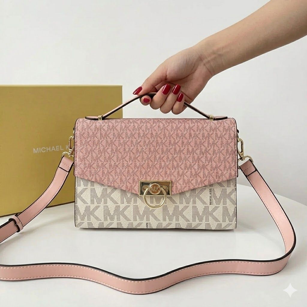 Michael Kors Beige Pink Hendrix Signature Shoulder Bag