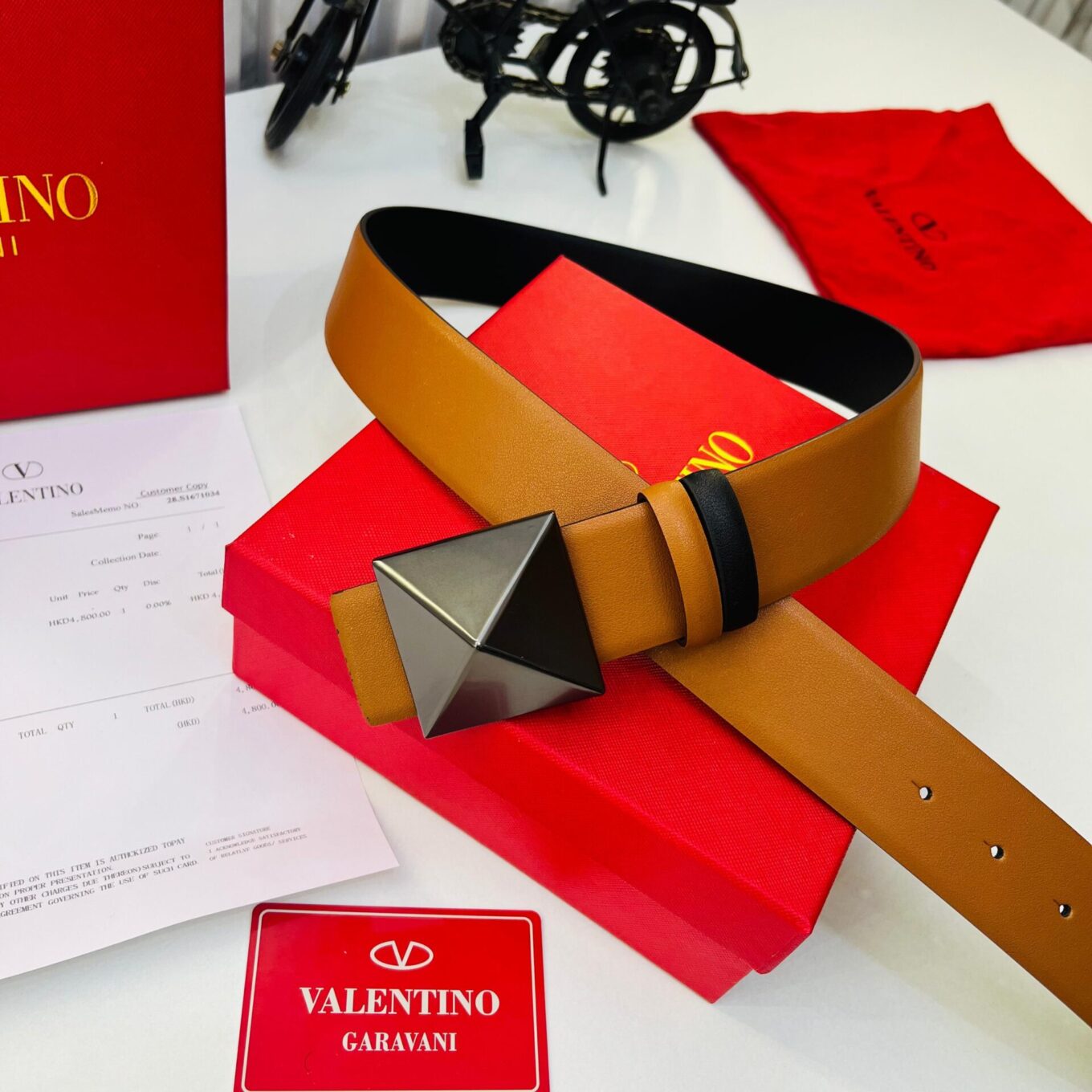 Valentino One Stud Black And Brown Revesible Belt For Women