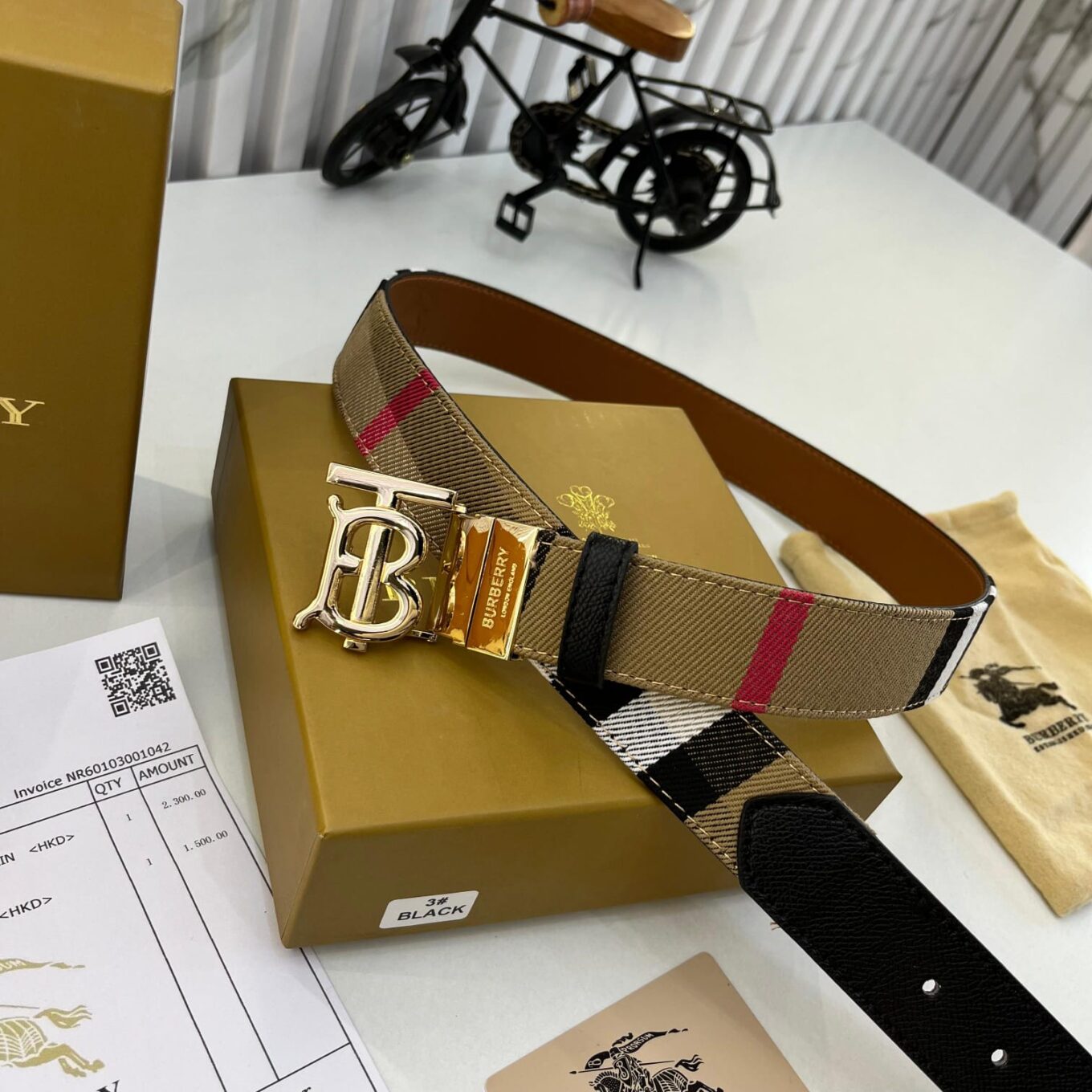 Burberry TB Khaki Brown Reversible Premium Unisex Belt