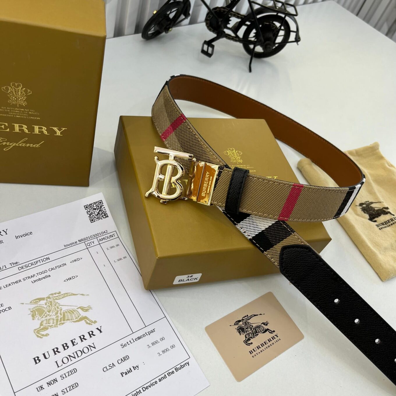 Burberry TB Khaki Brown Reversible Premium Unisex Belt