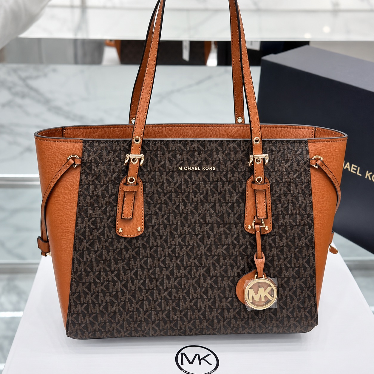 Michael Kors Voyager Coffee Brown Monogram Tote Bag