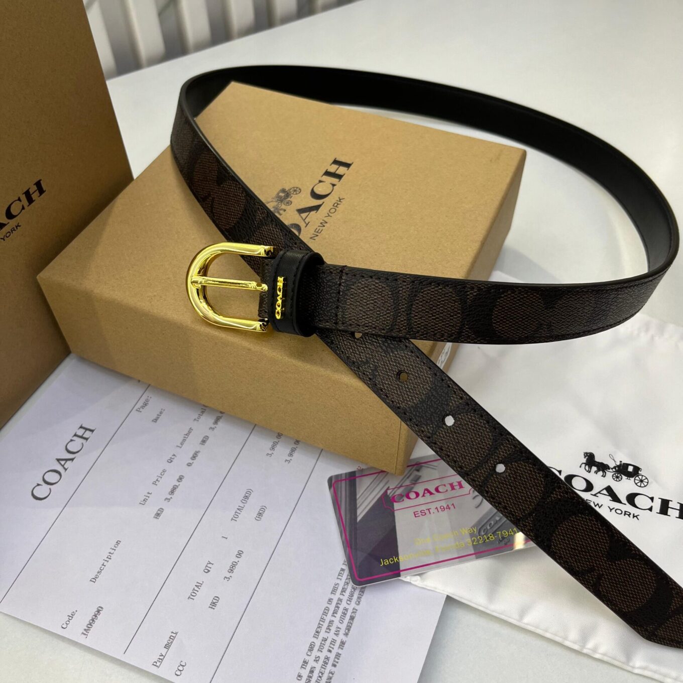 Coach Coffee Signature Pin Buckle Unisex Belt