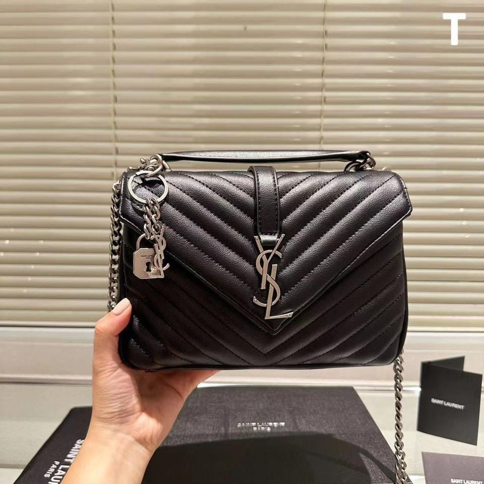 YSL Black & (Silver) College Crossbody Sling Bag