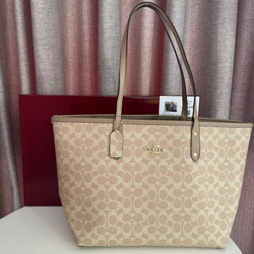 Coach Apricot Brown City Tote Bag (With Box)