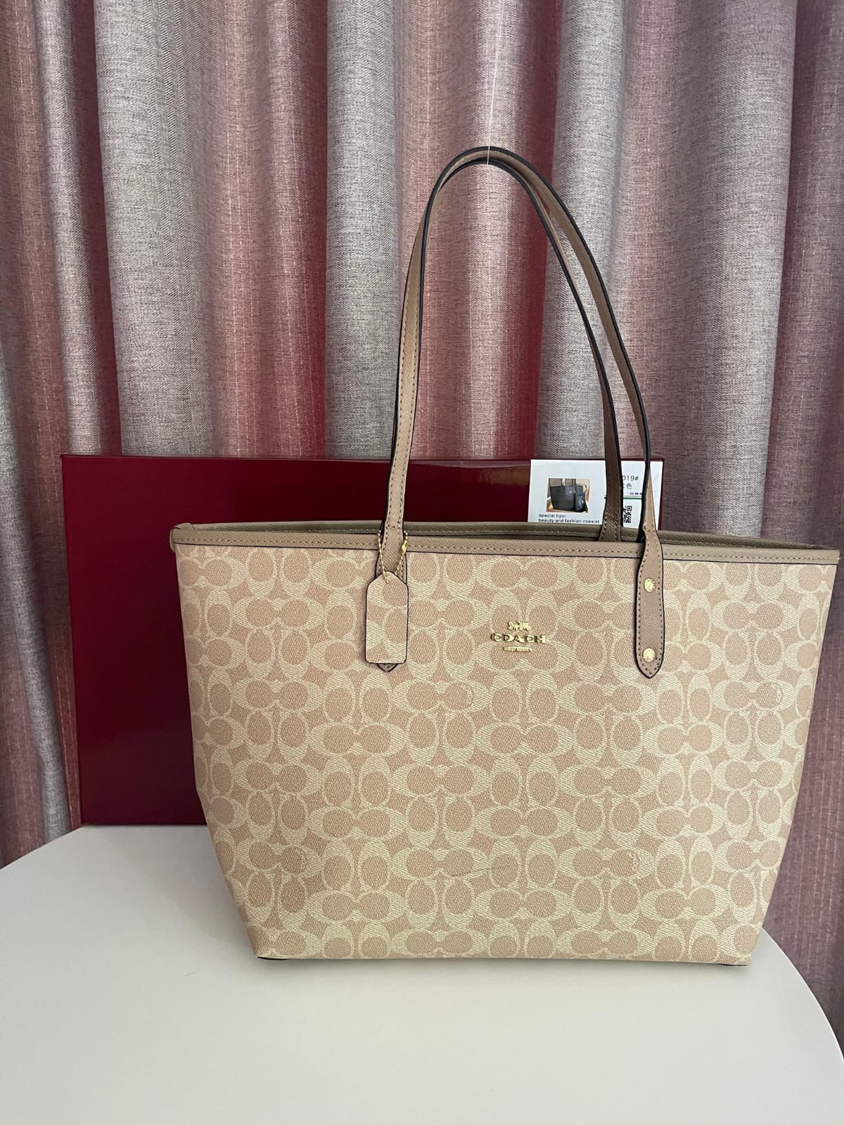 Coach Apricot Brown City Tote Bag (With Box)