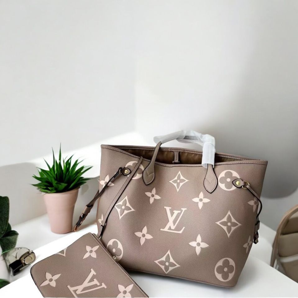 Louis Vuitton Empreinte Khaki Neverfull Bag (With Box)