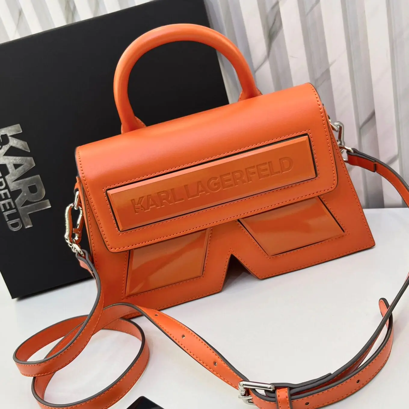 WhatsApp-Image-2024-10-18-at-3.32.27-PM Karl Lagerfeld Typography Orange Handbag (With Box)