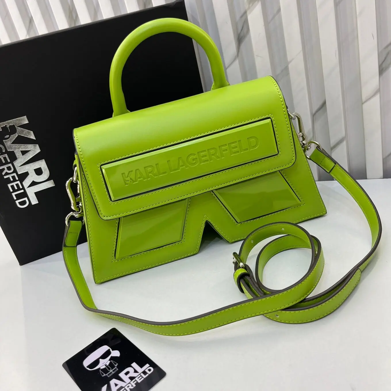WhatsApp-Image-2024-10-18-at-3.38.07-PM Karl Lagerfeld Typography Green Handbag (With Box)