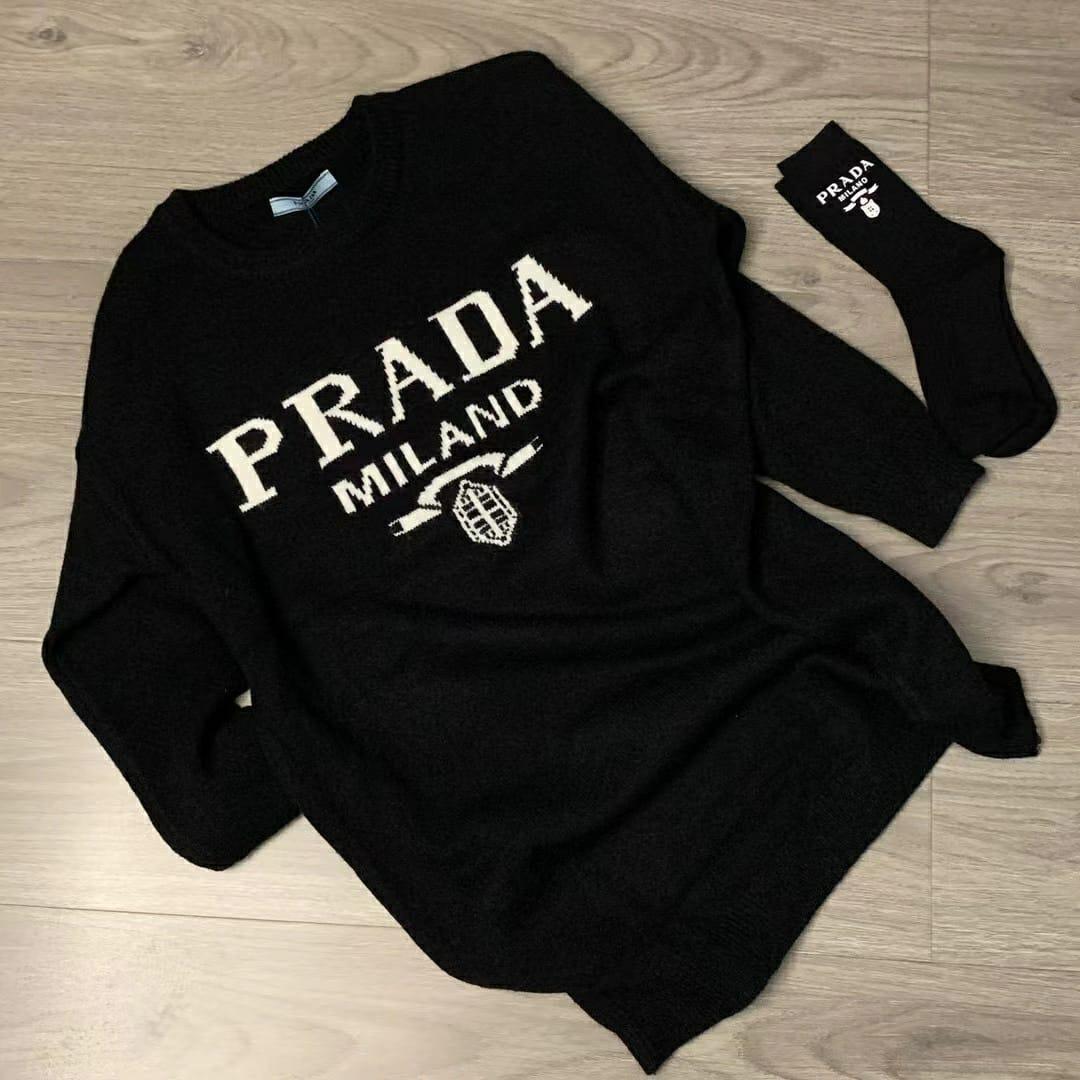 Prada Knitted Black Warm Dress With Matching Long Socks