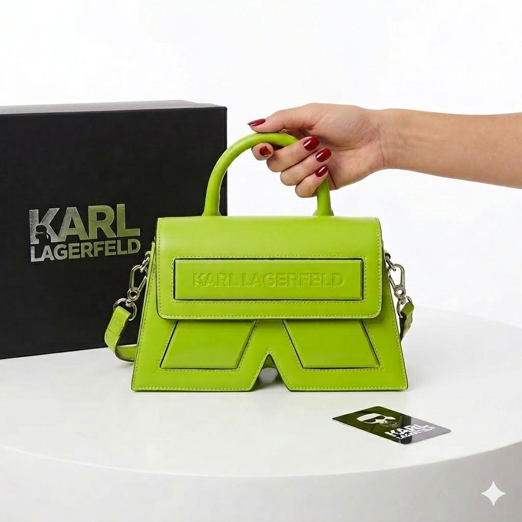 Karl Lagerfeld Typography Green Handbag (With Box)