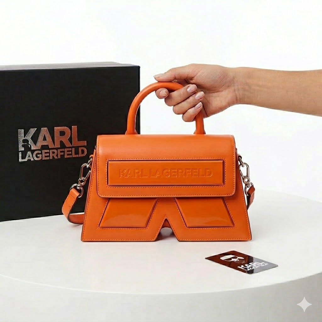 Karl Lagerfeld Typography Orange Handbag (With Box)