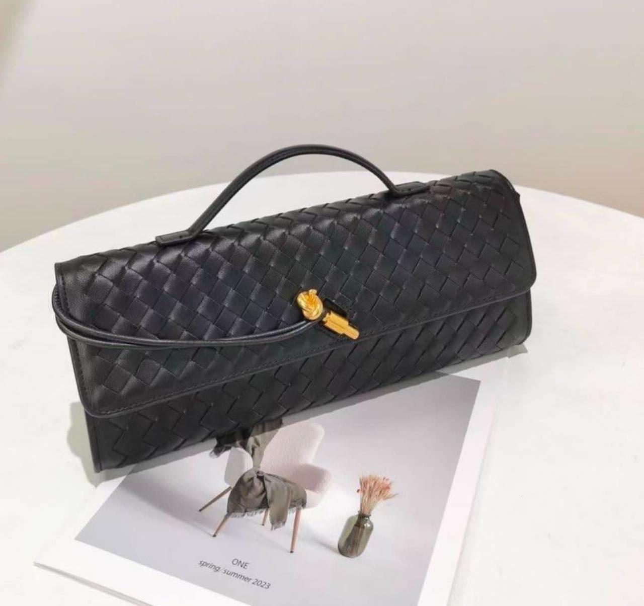Bottega Veneta Black Long Andiamo Clutch Bag (With Box)