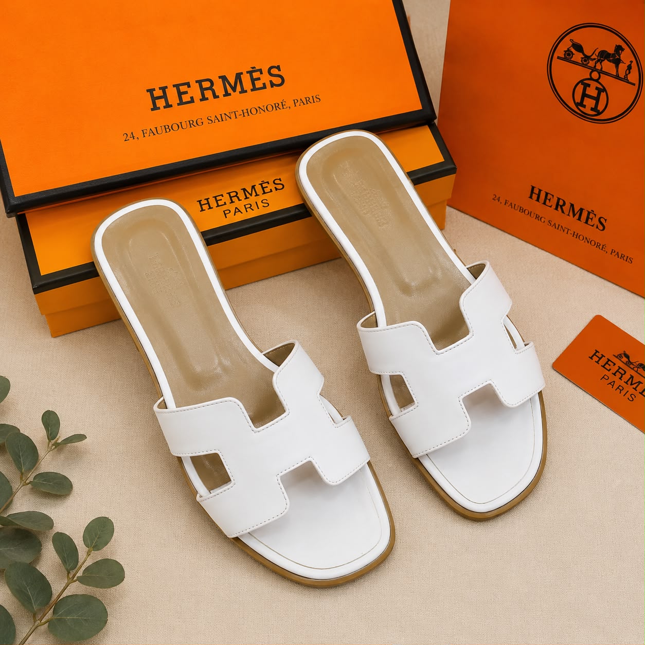 Hermes Oran White Sandal
