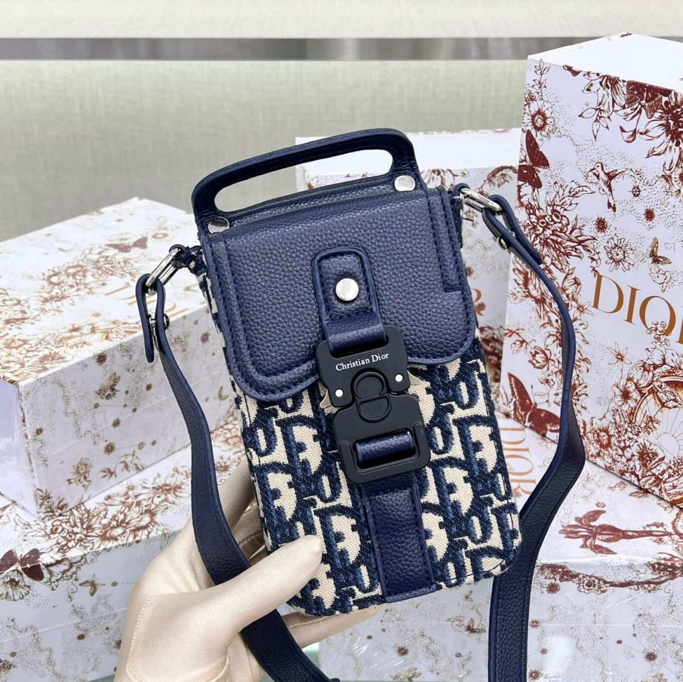 Dior Saddle Blue Vertical Pouch Sling Bag (With Box)