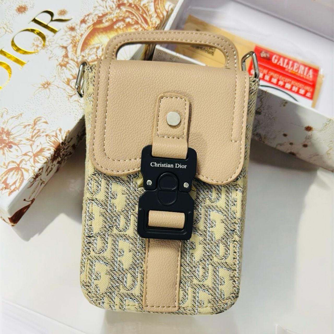 Dior Saddle Khaki Vertical Pouch Sling Bag (With Box)