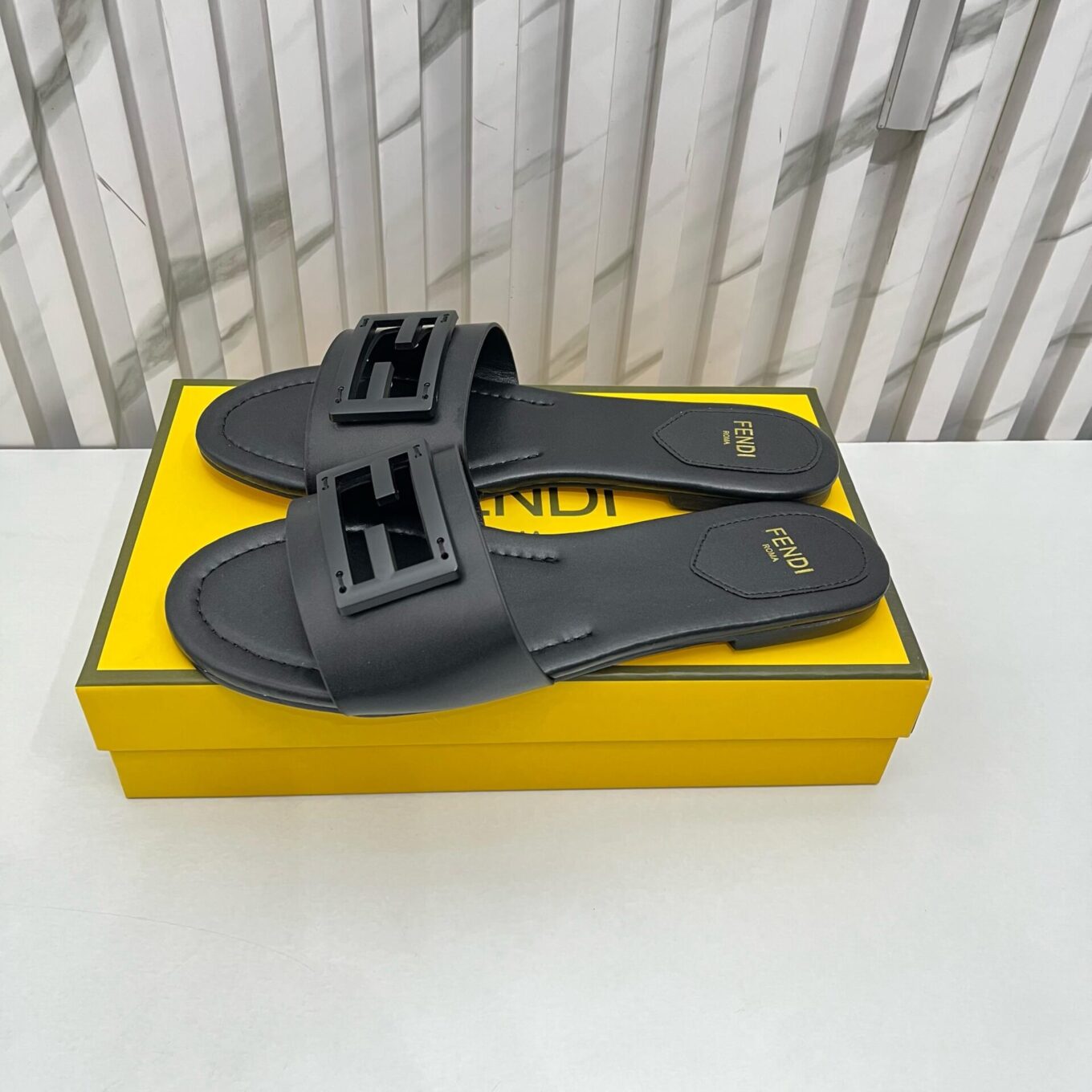 Fendi Baguette Black Flat Slipper