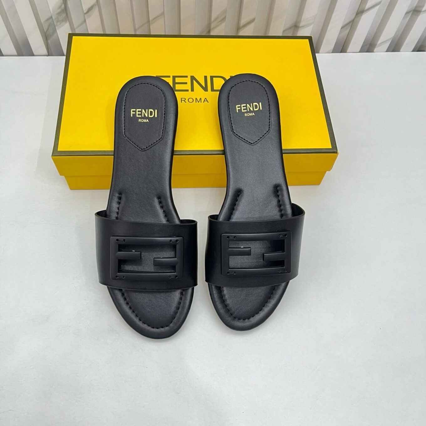 Fendi Baguette Black Flat Slipper