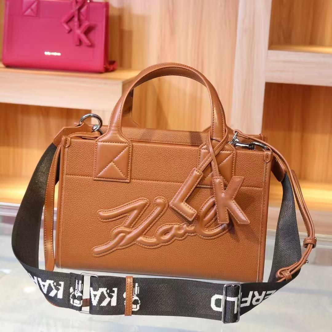 Karl Lagerfeld K/SKUARE Brown Color Grainy Small Tote Bag (With Box)
