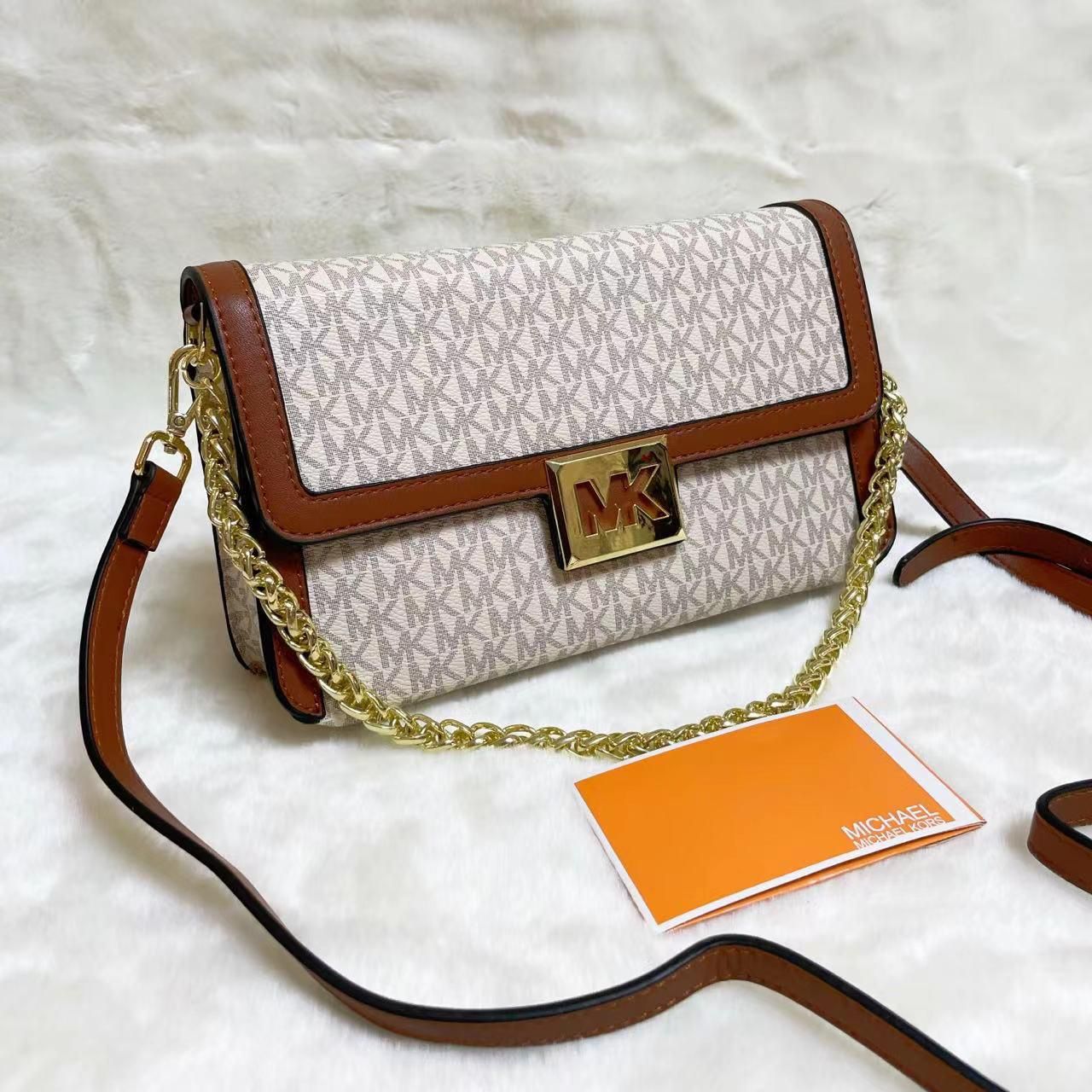 Michael Kors Sonia Beige Brown Sling Bag (With Box)
