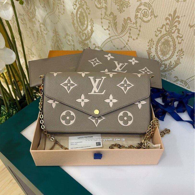 Louis Vuitton Pochette Felicie Grey Sling Bag (With Box)
