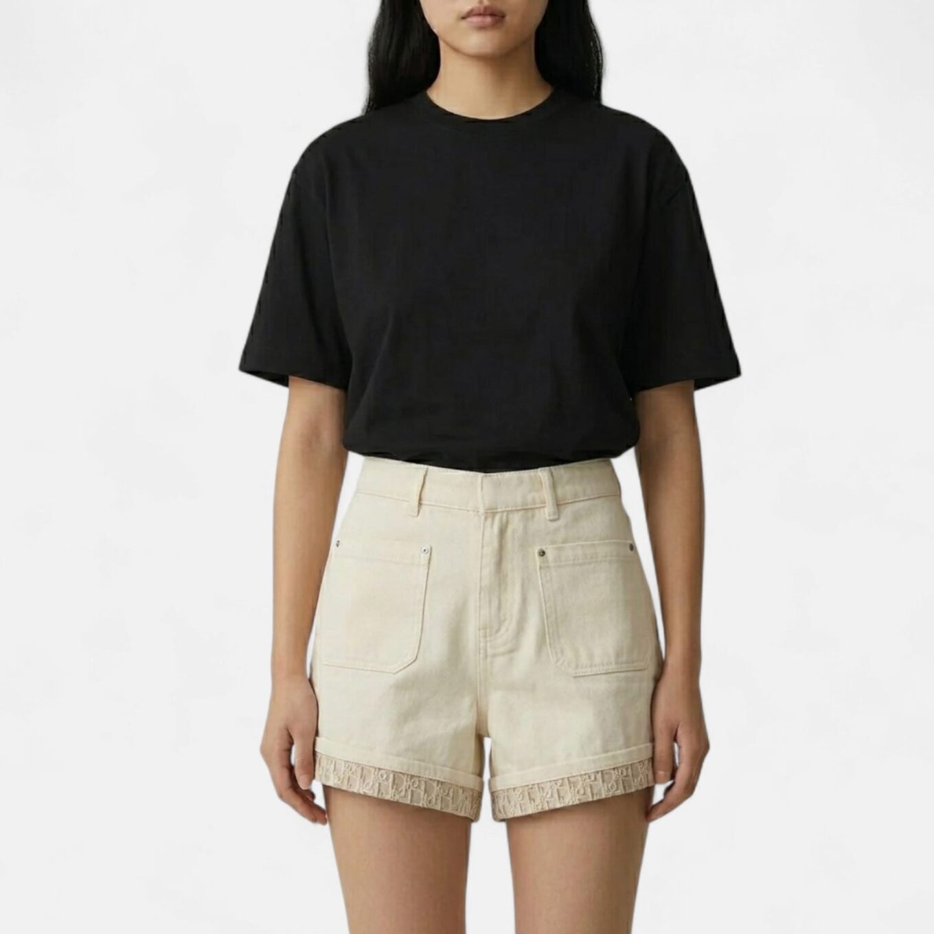 Dior Women's Beige Fringe Denim Shorts