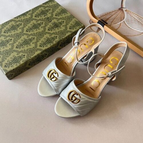 Gucci Marmont Silver Mid High Pump For Women