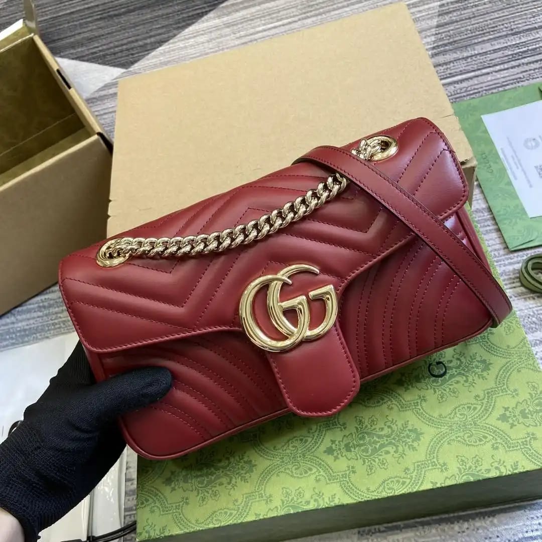 Gucci Matelasse Marmont Wine Color Sling Bag (With Box)
