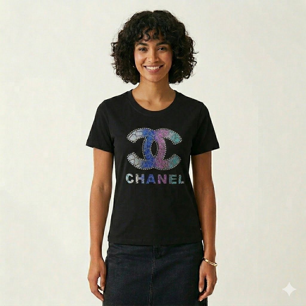 Chanel Black 3D Logo Tshirt For Women