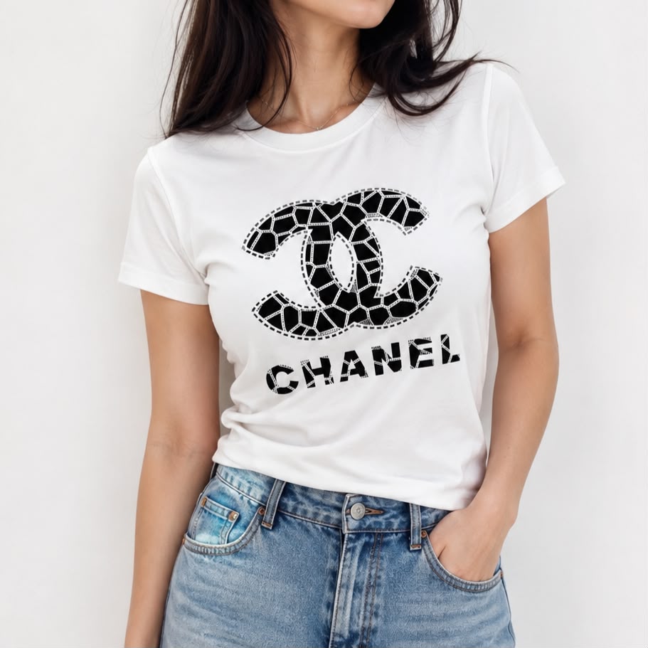 Chanel White 3D Logo Tshirt For Women