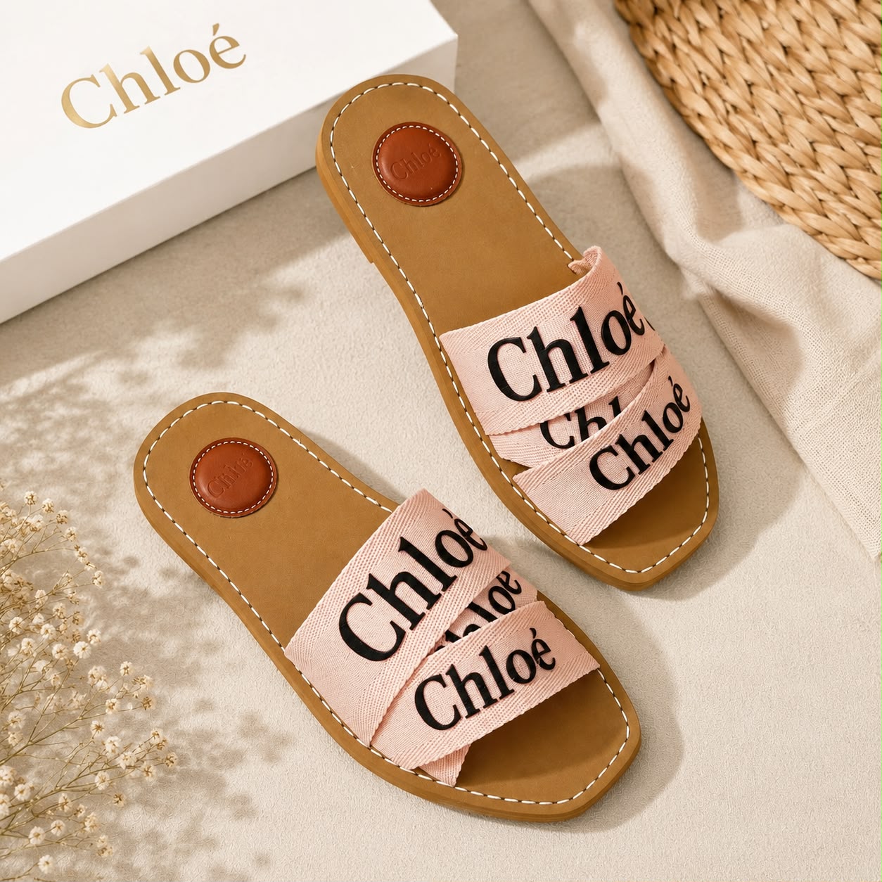 Chloe Pink Flat Slip On Sandal