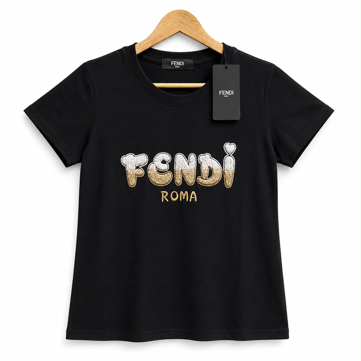 Fendi Black 3D Logo Tshirt For Women