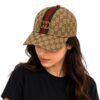 Gucci GG Stripe Khaki Baseball Cap